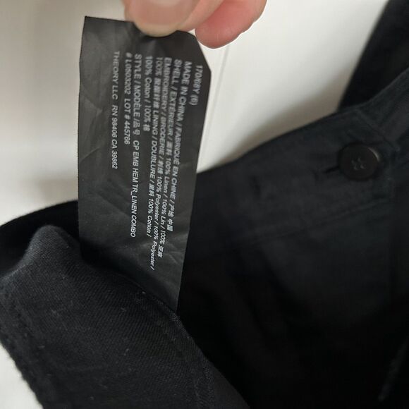 Theory Fringe Crop Pants Size 6 100% Linen Black Pockets Beachy Coastal - Picture 9 of 9